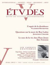 ÉTVDES: REVUE DE CULTURE CONTEMPORAINE: TOME 418, NO 4, AVRIL 2013